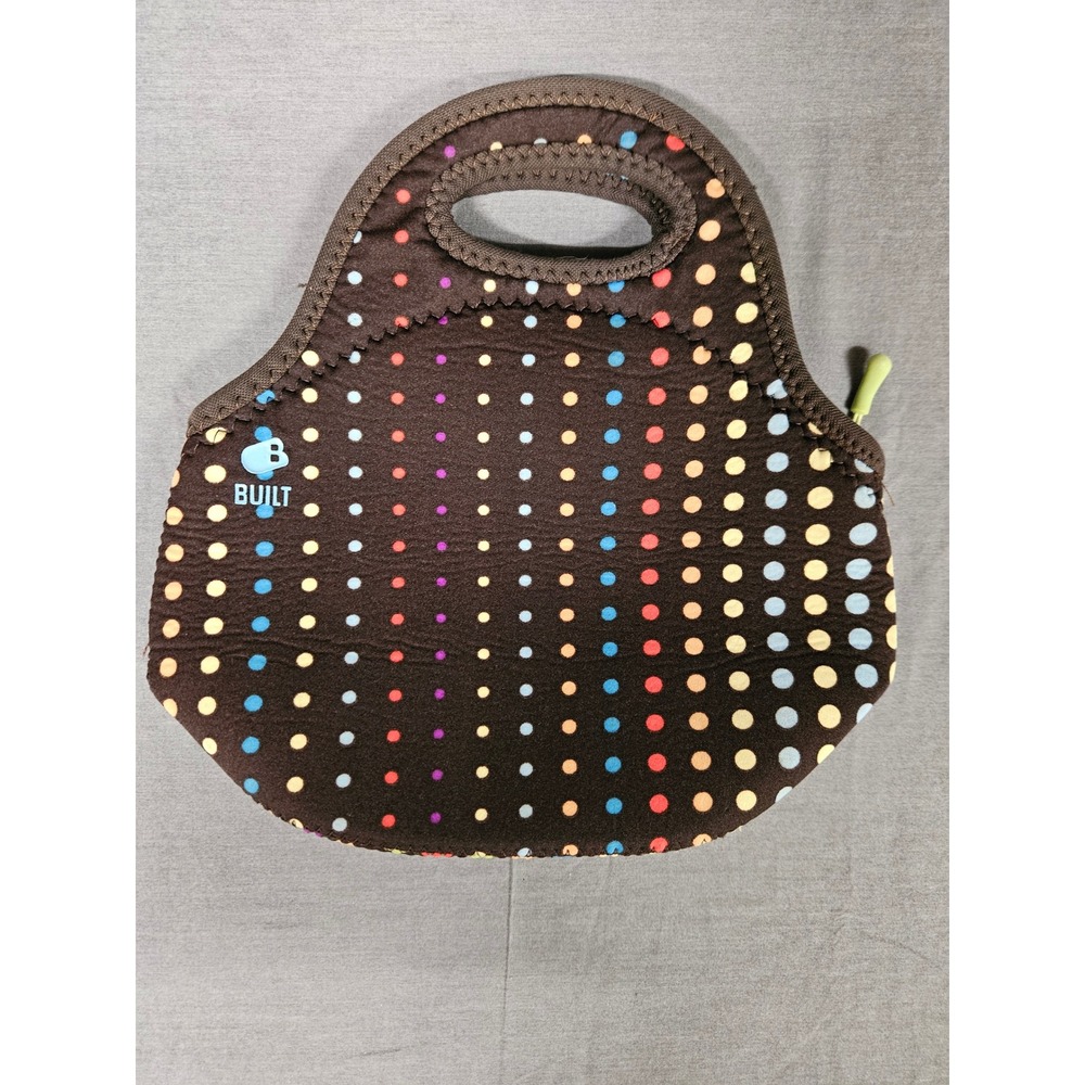 BUILT NY Gourmet Getaway Neoprene Lunch Tote Brown Multicolor Polka Dot MF101
